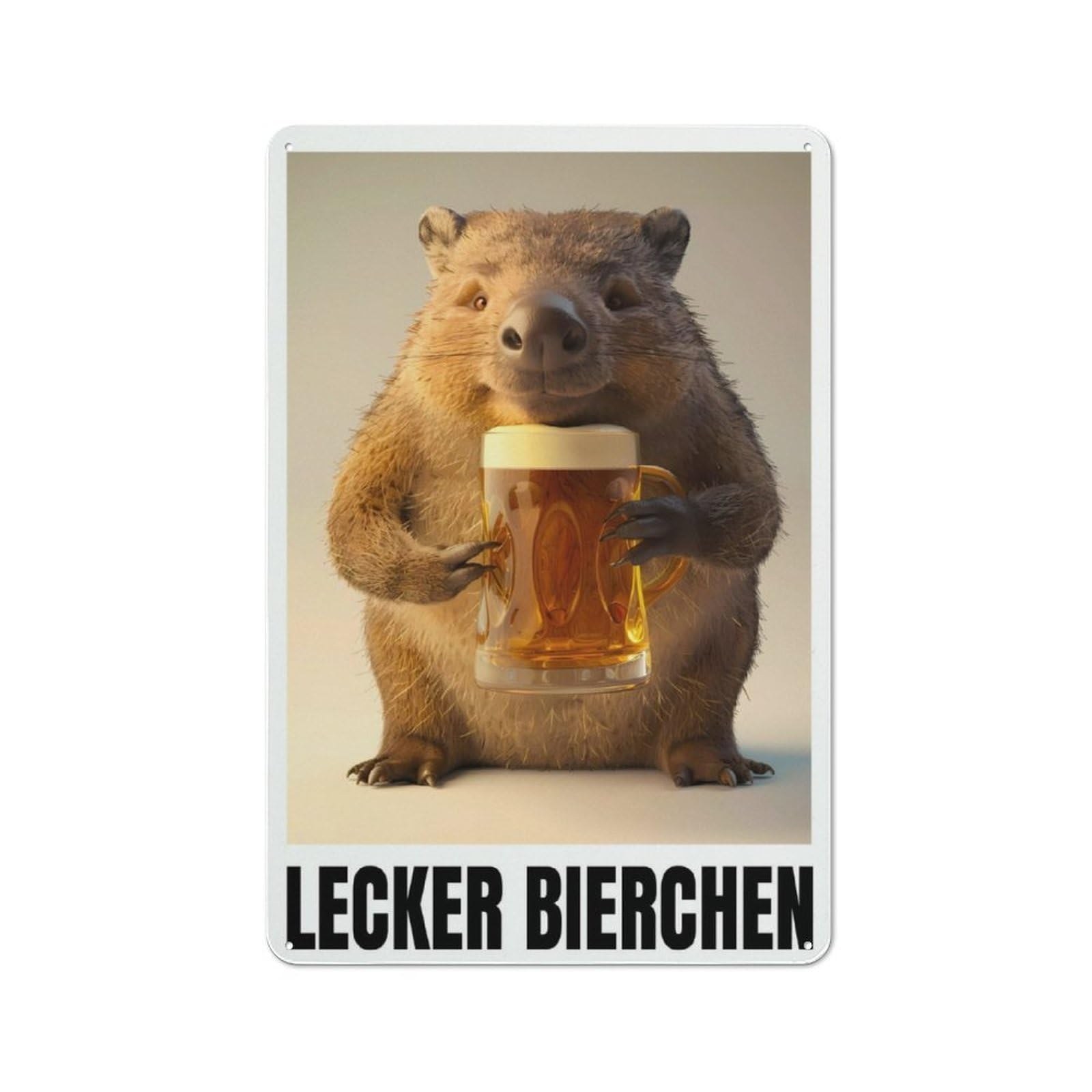 Junmoney Lecker Bierchen Wombat Industrial-Style Metal Sign 30X20cm For Workshop Wall, For Kitchen, Dining Room And Home Bar Wall Decor