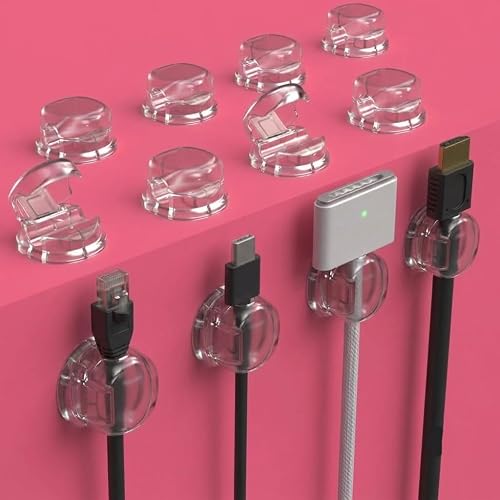12 Pack of Clear Self Adhesive Cable Clips – Low-Profile Cable Tidy for Whole-Home Cable Management, Christmas Decorations & Modern Home Decor Organisation for Renters, Students & Workspaces