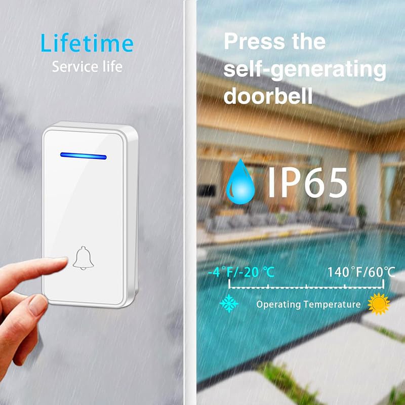Timbre Inalámbrico Exterior Impermeable con Enchufe,Timbre Casa Autoalimentado Una Variedad de Set,IP65 Timbre para Puerta sin Pilas con Luces LED,60 Melodías Rango,Negro,2 Receiver + 4 Bell