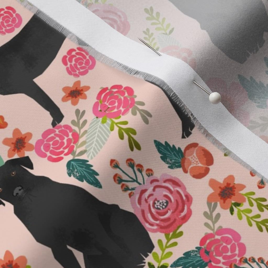 Spoonflower Fabric - Floral, Black Lab, Pink, Dog, Labrador, Pet, Flowers, Retriever Printed on Organic Cotton Sateen Fabric by The Yard - Sewing Quilting Apparel Home Decor
