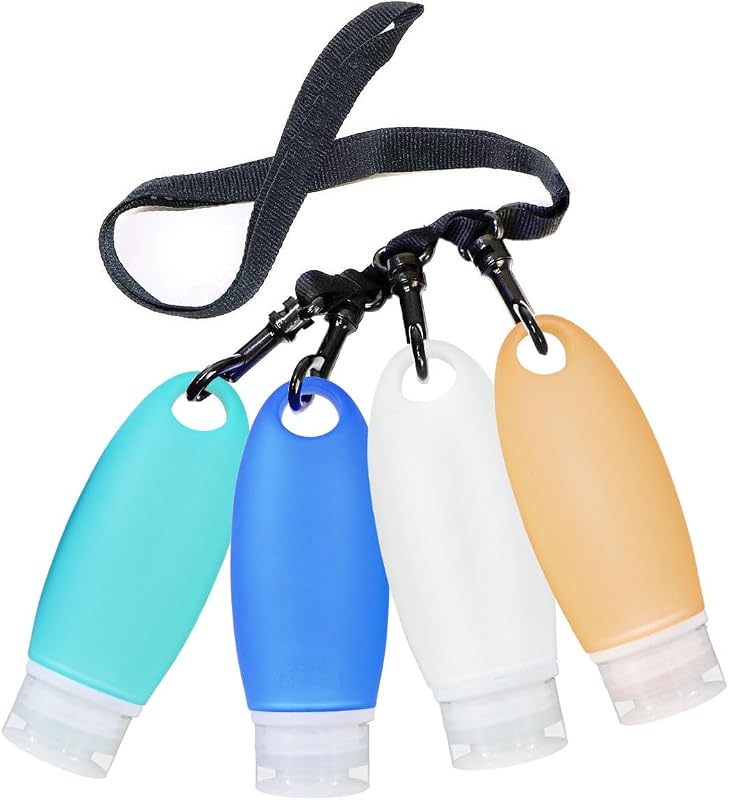 SANTREST Conjunto de Frascos Recarregáveis de Silicone com Spray e Cordão para Viagem, 89 mL