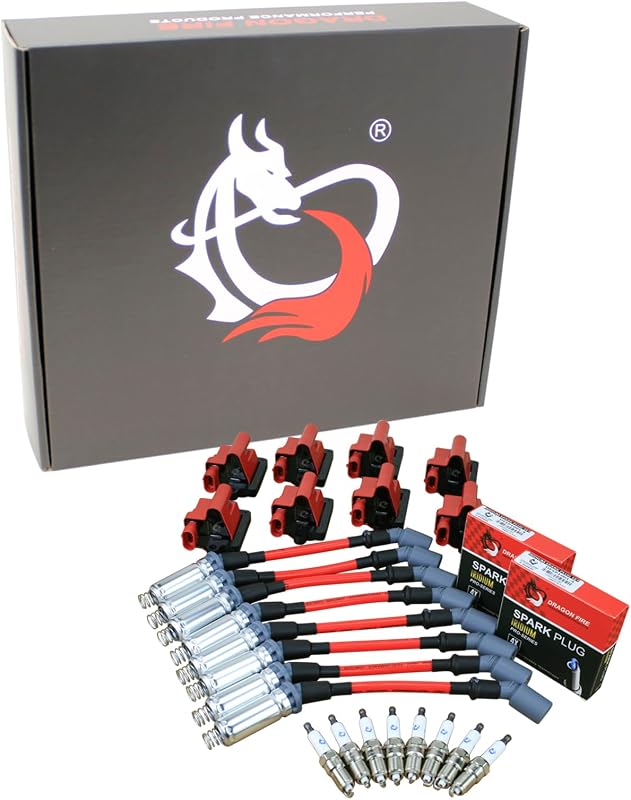 Kit de Ignição Dragon Fire Performance com Bobinas Quadradas, Velas de Irídio e Cabos de Vela 10 mm para GM V8 LS 1999–2007 – Kit-1002