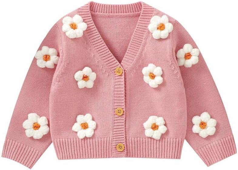 Neiwech Baby Girl Cardigan Sweater Toddler Knit V-Neck Button Long Sleeve Outwear Fall Winter Clothes - Image 4