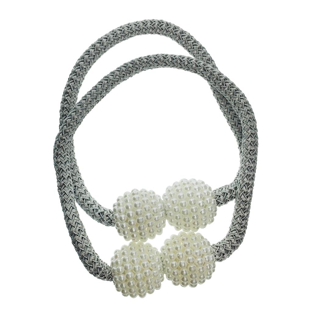UniQMart 1 Pair of Pearl Curtain Tiebacks European Holdback with Magnetic Silver Grey 3