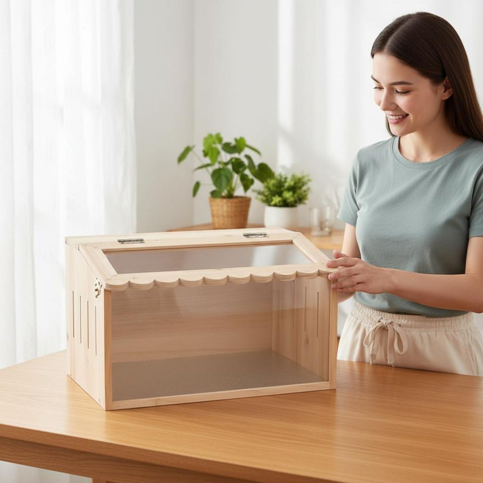 Terrario per Rettili Terrario Acquario Teche Vivario in Legno E Acrilico con di Ventilazione Laterale E Superiore Ambiente Stabile E Confortevole, 50-30-30cm