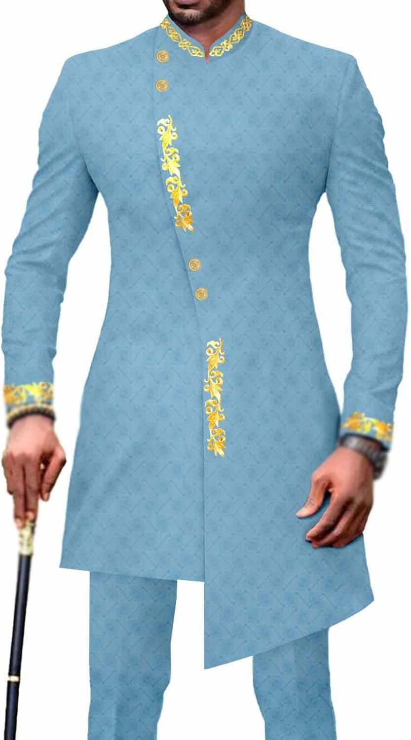 Ourmoon African Clothes for Men 2 Piece Set Dashiki Shirts and Pants Traditional Clothing Formal Tribal Suit Tracksuit