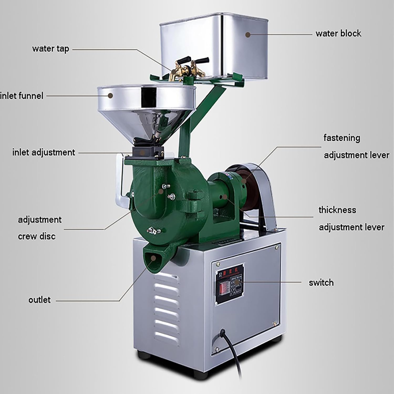 Electric Rice Soybean Grinder Machine Commercial Grinding Machine Dry Wet Dual Function Electric Grain Mill Grinder for Wheat Peanut Sesame 110V 1500W