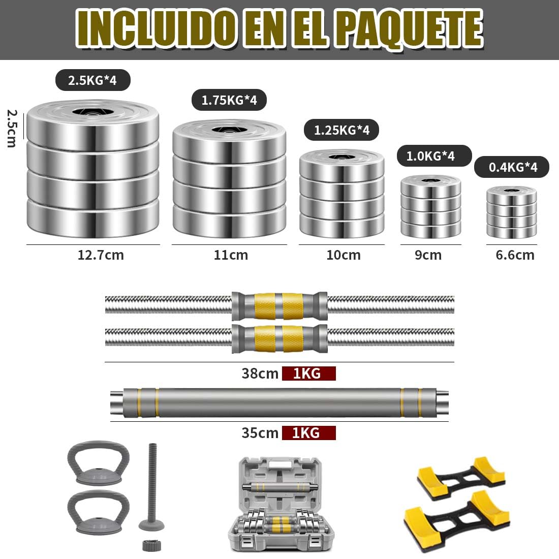 PHOEROS Ensemble d'Haltères Réglables - Set de Poids 20/30/40 KG, Haltère Barre Kettlebell 3 en 1, Haltères en Acier Paire pour Fitness Musculation, Équipement Sportif Domicile Homme Femme