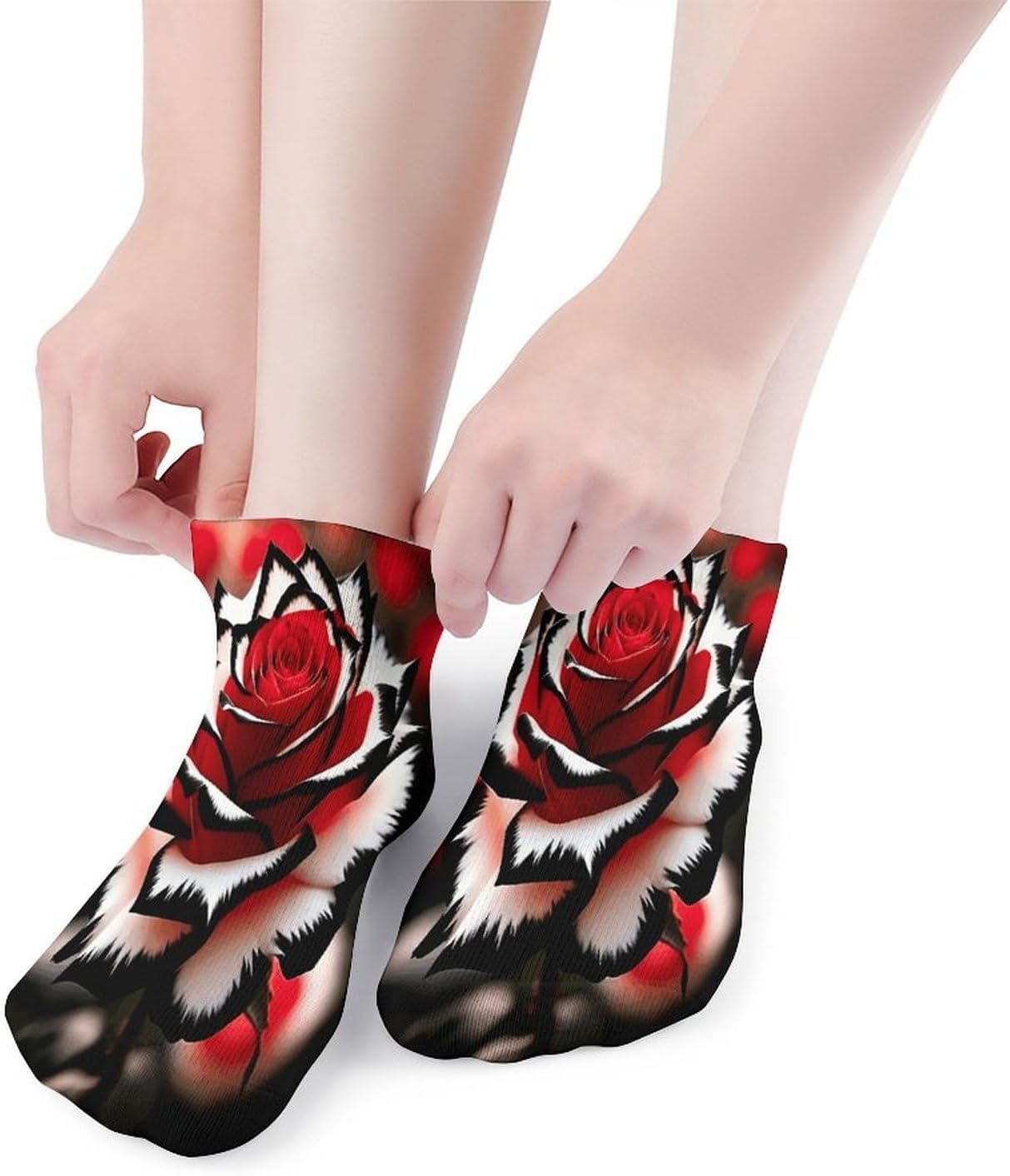 Tricolor Red Roses 5Pairs Low Cut Ankle Socks for Women No Show Casual Breathable Athletic Socks for Sport