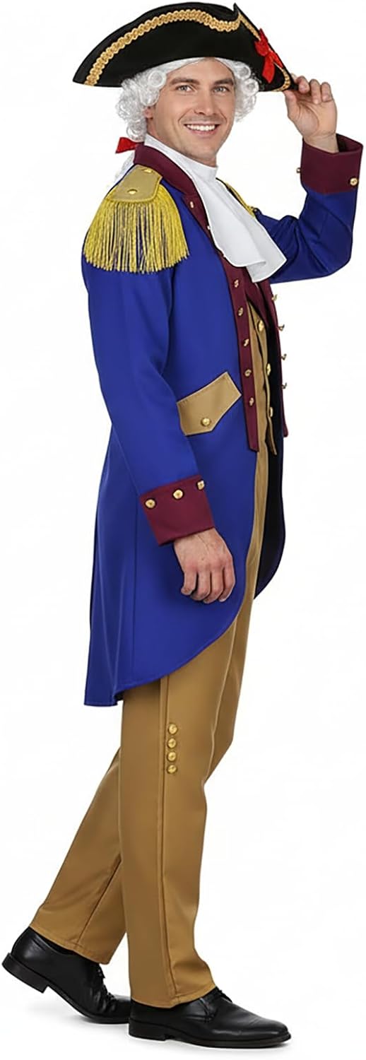 George Washington Costume for Men 7PCS Colonial Revolutionary War Uniform for History-themed Halloween