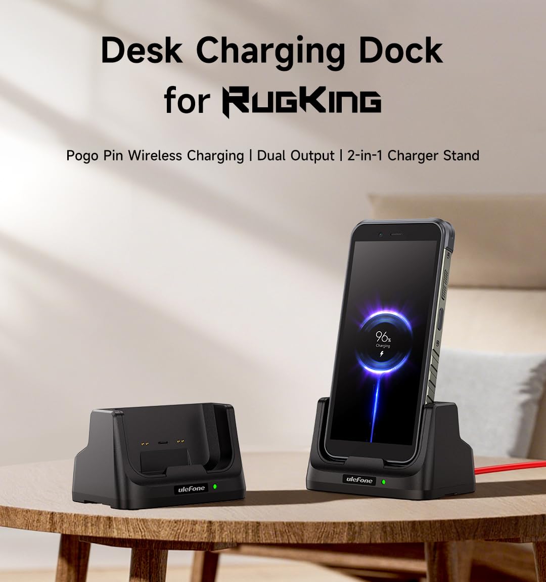 Ulefone RugKing Smartphone per Cellulare Stazione di Ricarica da Scrivania Caricabatterie Wireless 10W per Smartphone Ulefone RugKing, Armor 16S, Armor 21
