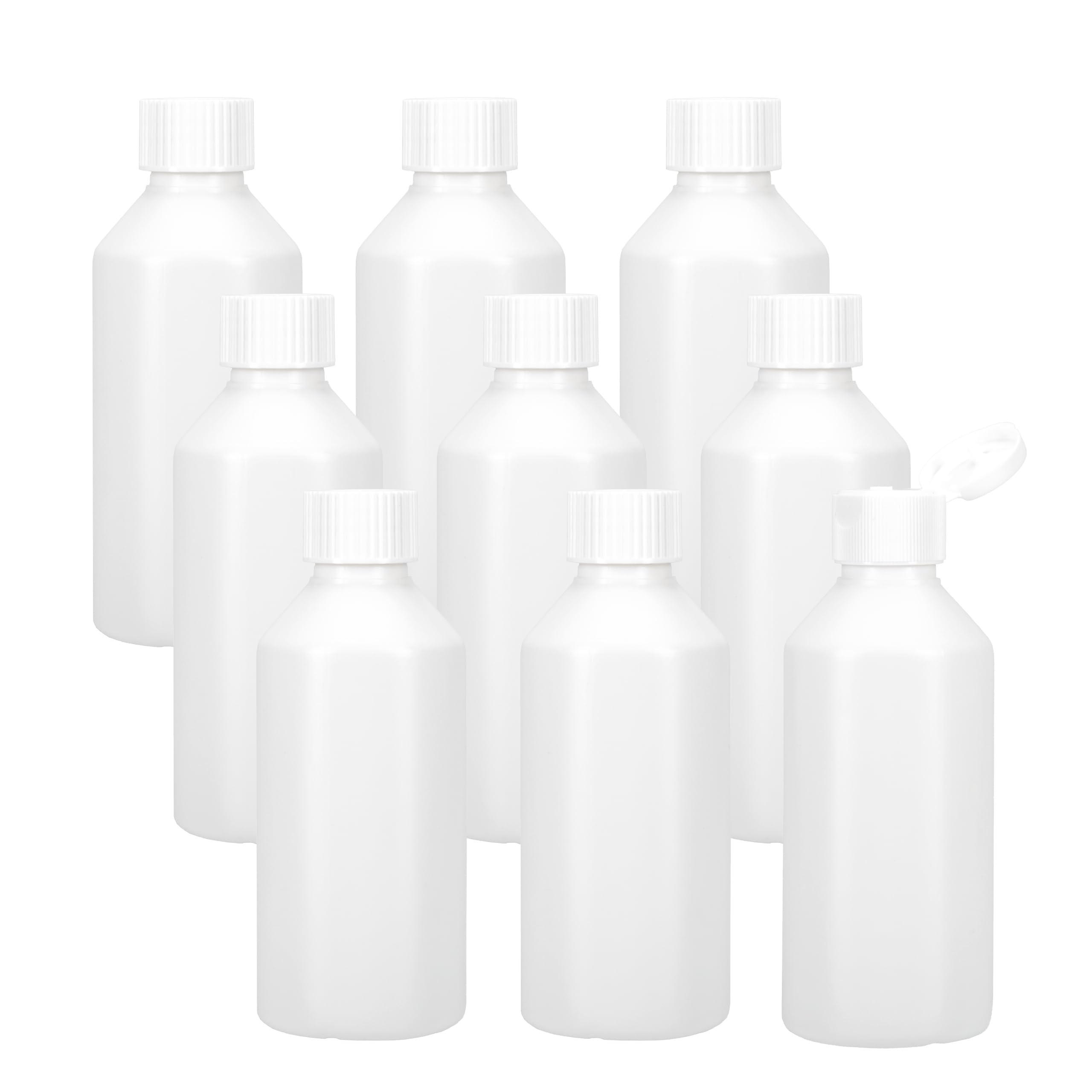 TEC 250ml Plastic Bottles White HDPE UK Made Non Leak Screw Lids Caps 28ml Water Chemicals 30% Recycled Empty (100)