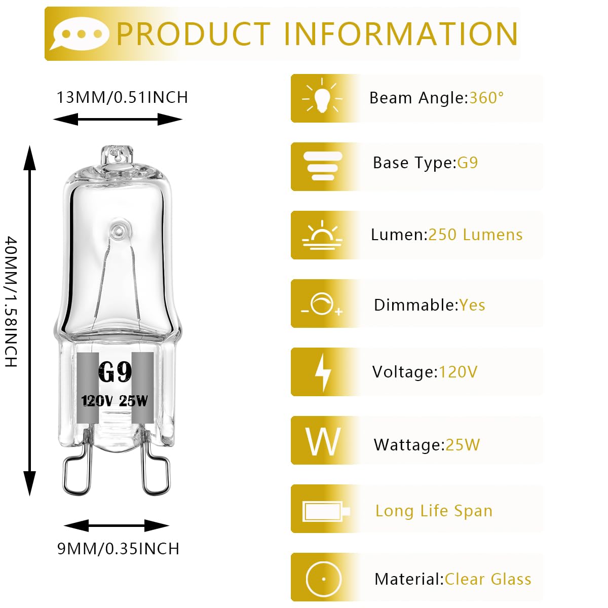 Spectrum Halogen Stiftsockellampe 40W G9 klar 350lm warmweiß 2700K di, 0,98 Spectrum Halogen Stiftsockellampe 40W G9 klar 350lm warmweiß 2700K di, 0,98