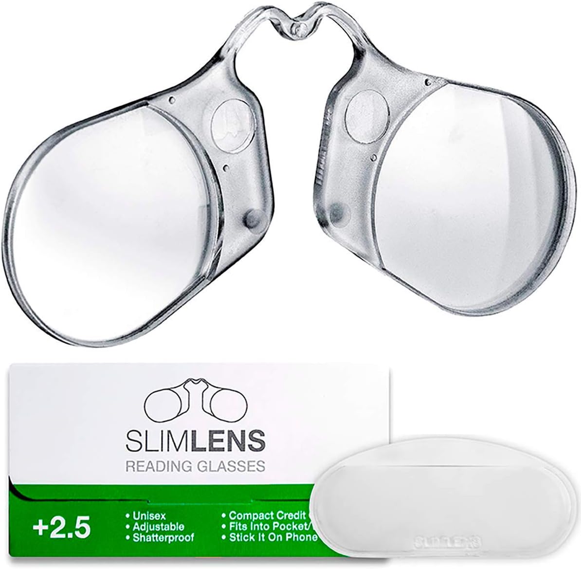Compact Reading Glasses by SLIMLENS w/Protective Pouch | Fine |Thin | Light as a Credit Card. Adjustable. Choose Your Magnification +2.5
