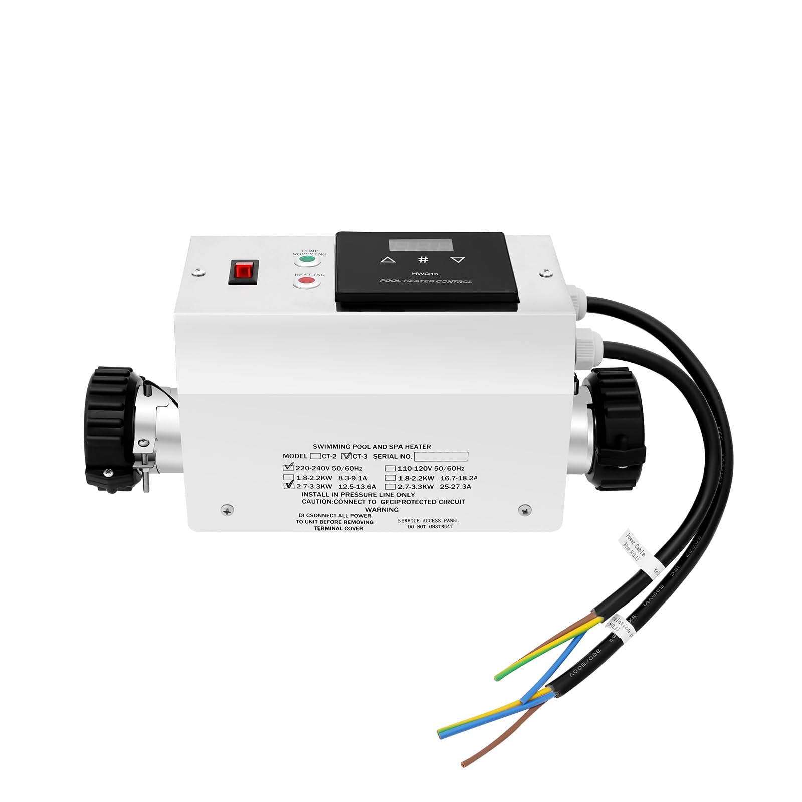 Chauffage de piscine électrique 3 kW - Thermostat d'eau avec régulation de température - Chauffage électrique - Chauffage de spa pour piscine - Régulation de la température de l'eau - En acier