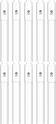 Paquete de 10 tubos LED GE 35793, 48 pulgadas, 15 vatios, T8 mediano (G13) 4000K tipo A, reemplazo fluorescente fácil de instalar Plug and Play