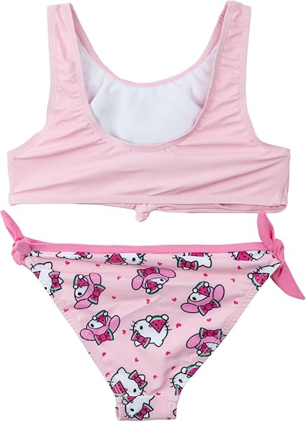 Hello Kitty Friends Bikini Bambina 2 Pezzi Costume Mare Piscina 82% Poliestere 18% Elastan Stampa Ufficiale Taglie 3-8 Anni Rosa e Giallo - 2