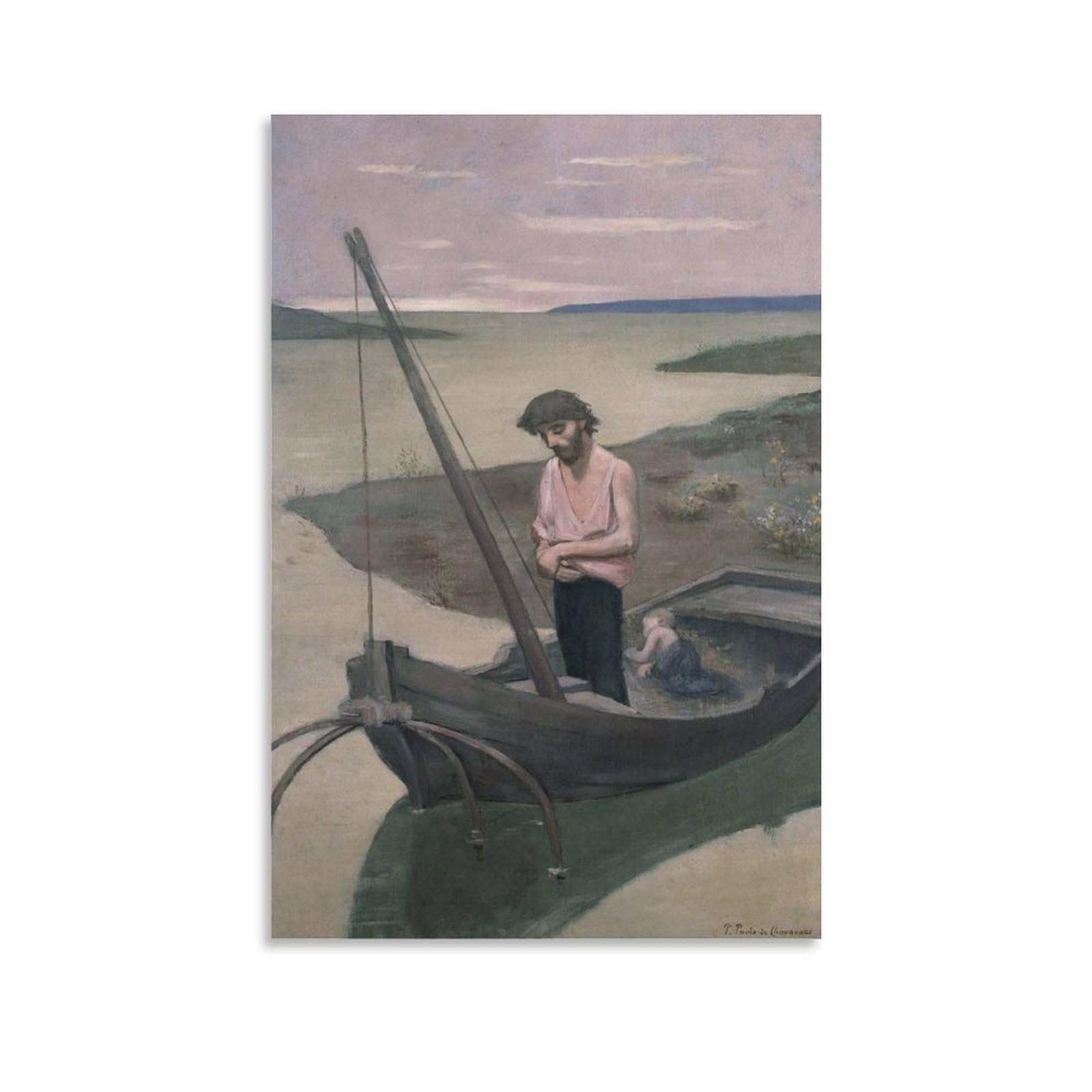 ピエール・ピュヴィ・ド・シャヴァンヌ、貧しき漁夫、希少な額装用画集より ピエール・ピュヴィ・ド・シャヴァンヌ、貧しき漁夫、希少な額装