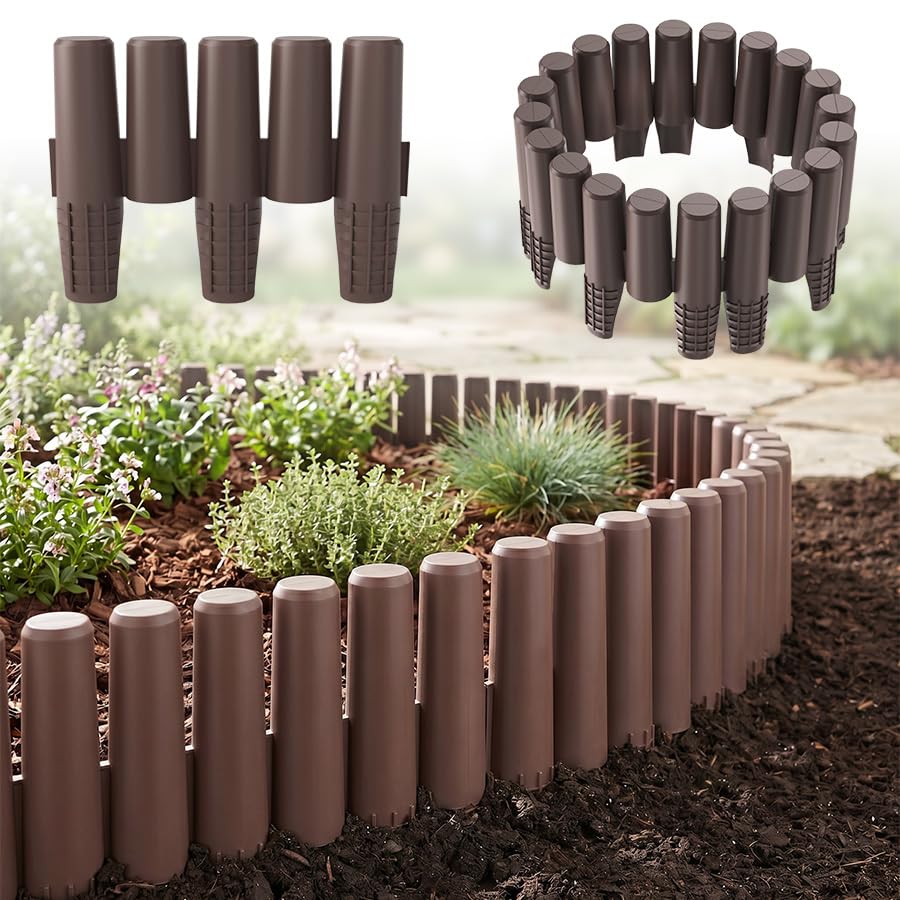 SAILUN Decorative Garden Border Edging, Weatherproof Plastic Picket Fence, UV Resistant Imitation Wood Fence for Flower Bed & Lawn, Garden Paths (Brown, 10-pack, total length: 2.8m) โ image 1