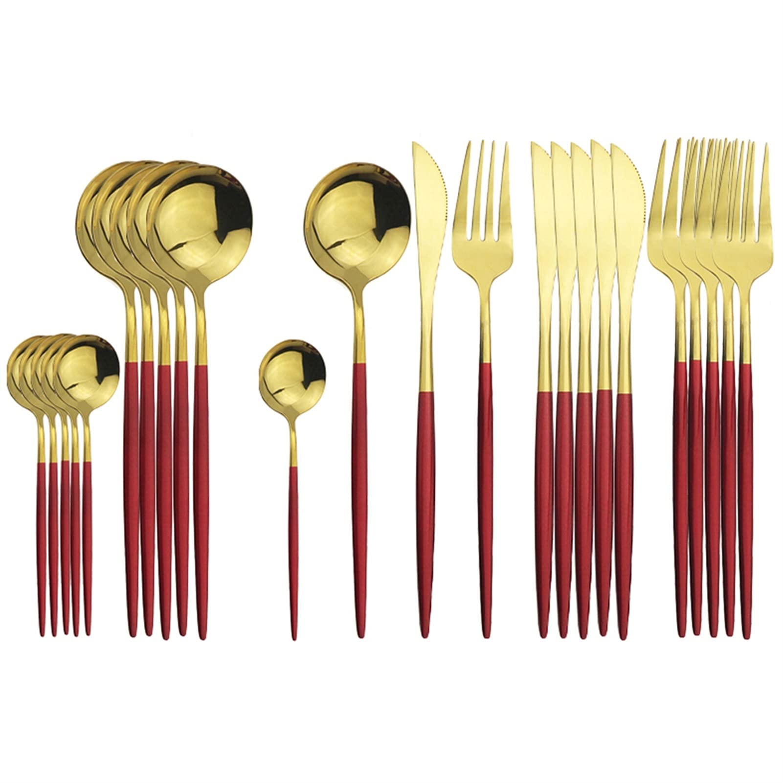 Ménagère 24 pièces Or et Rouge couverts de mariage en acier inoxydable 18/10