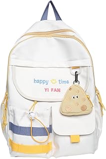 UIVXXUD Kawaii Backpack with Cute Accessories-Water-resistant Nylon Material, Multiple Compartments, Adjustable, and Bonus Coin Purse (White)