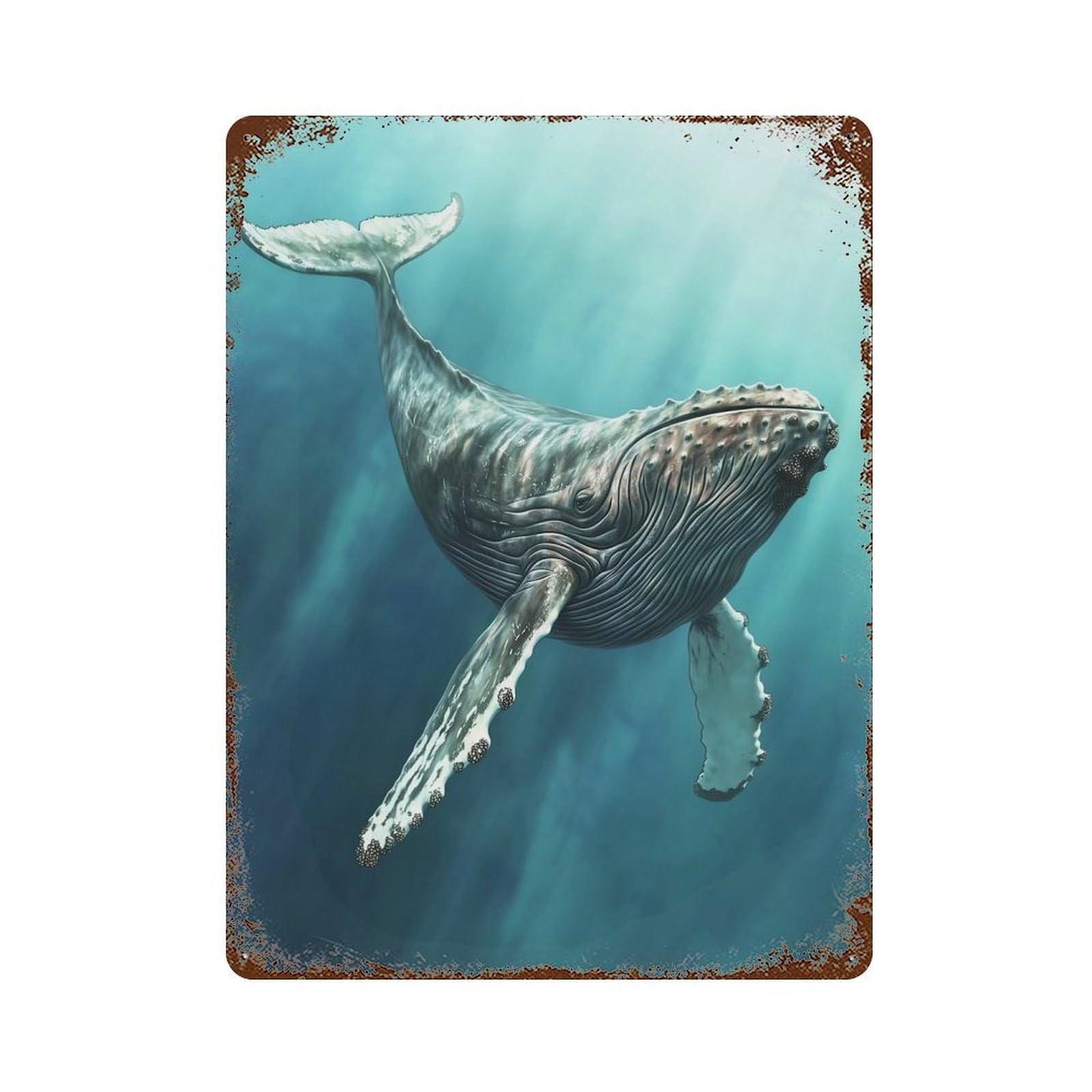 Garage Style Majestic Humpback Whale Distressed Metal Wall Sign 15.7"x11.8", Novelty Wall Decor for Bar And Workshop