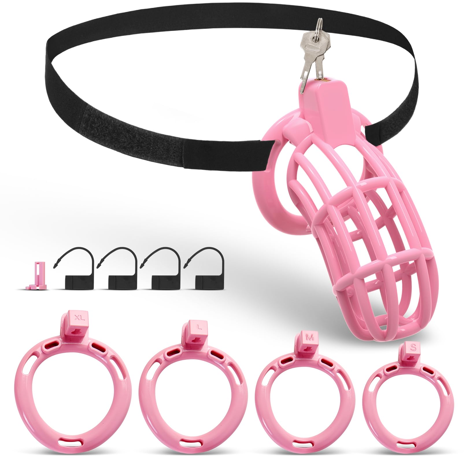 Male Chastity Belt Cock Cage - UTIMI Adjustable Plastic Chastity Strap Devices for Sissy Man 3D Printed Pink Penis Bondage Cage Lightweight Adult Sex Toy with 4 Sizes Rings Invisible Lock and Key Pink Large