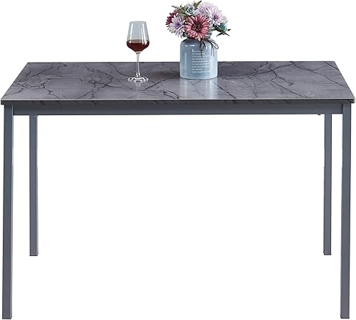 Mesa de comedor de mármol con parte superior de MDF y marco de metal, mesa de cocina rectangular para restaurante, apartamento y espacio pequeño