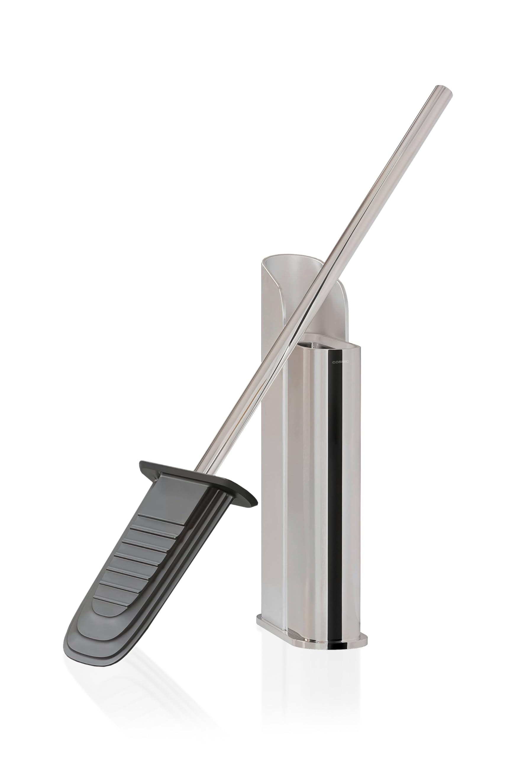 Cosmic Flat Silicone Toilet Brush - Grey - Flexible & Ultrafine Design with Dual-Mount Holder