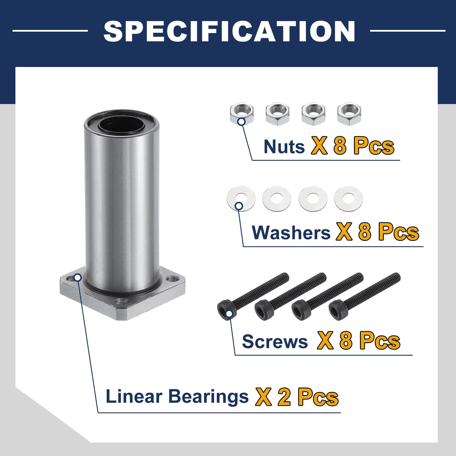 QUARKZMAN LMK16LUU Linearkugellager 16mm Bohrung 28mm Außendurchmesser 70mm Länge Runde Flansch vernickelt mit Schrauben für CNC Maschine 3D Drucker 2 Stück