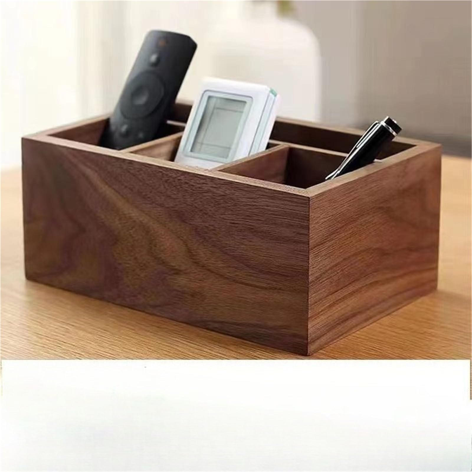 Soporte de madera para mandos a distancia Caja de madera nogal negro for controles remotos, papelería, almacenamiento maciza con múltiples compartimentos