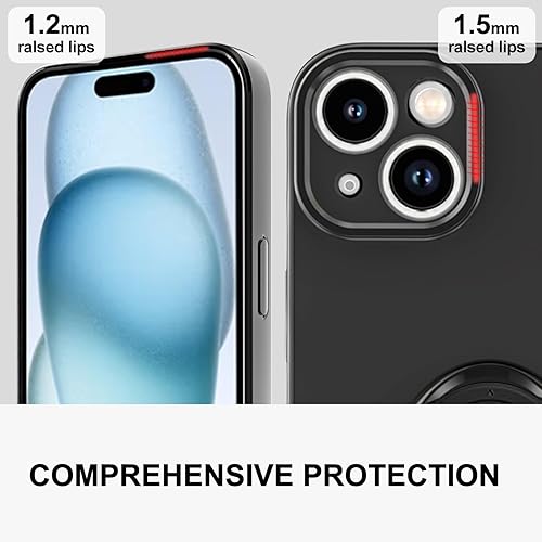 Miniatura 5 de Funda para iPhone 15 Plus con cubierta de anillo forro interior de microfibra soporte de anillo giratorio de 360 Soporte magnético para automóvil