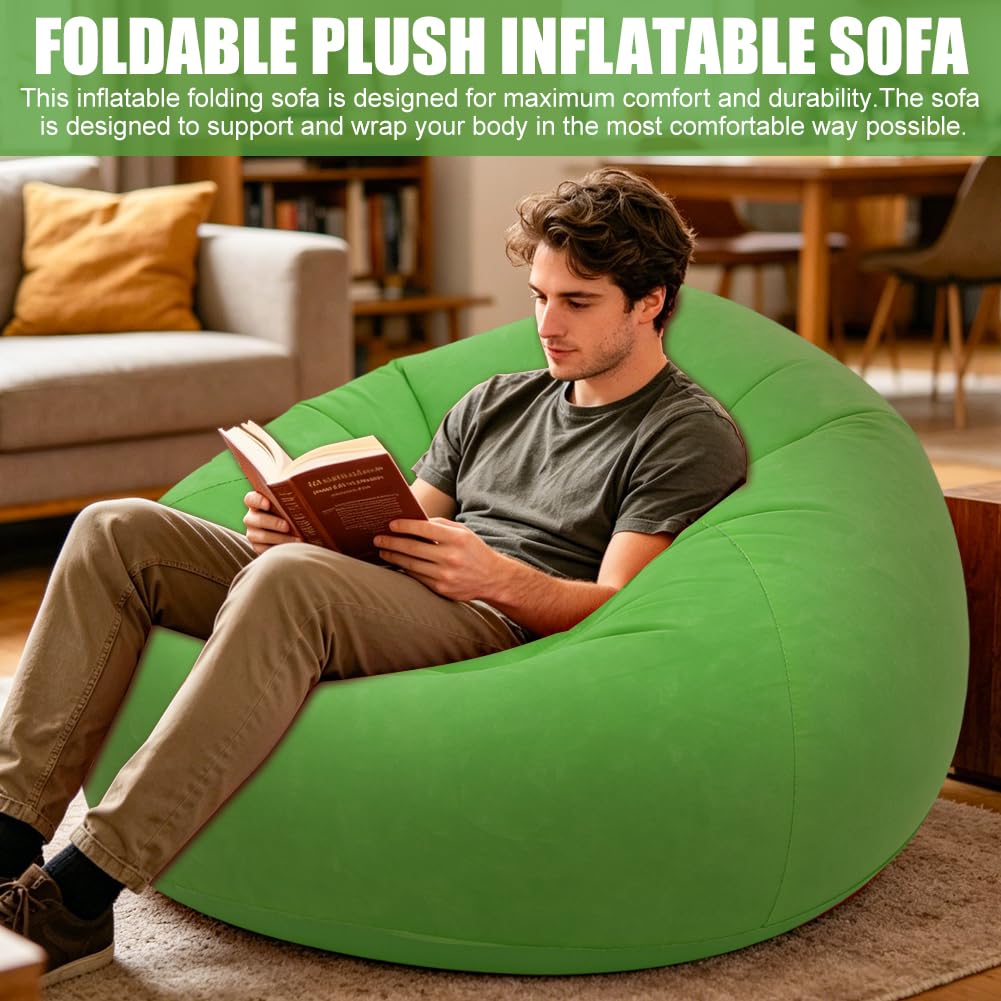 Pouf gonfiabile, divano gonfiabile, pieghevole, per esterni, con pompa (verde)