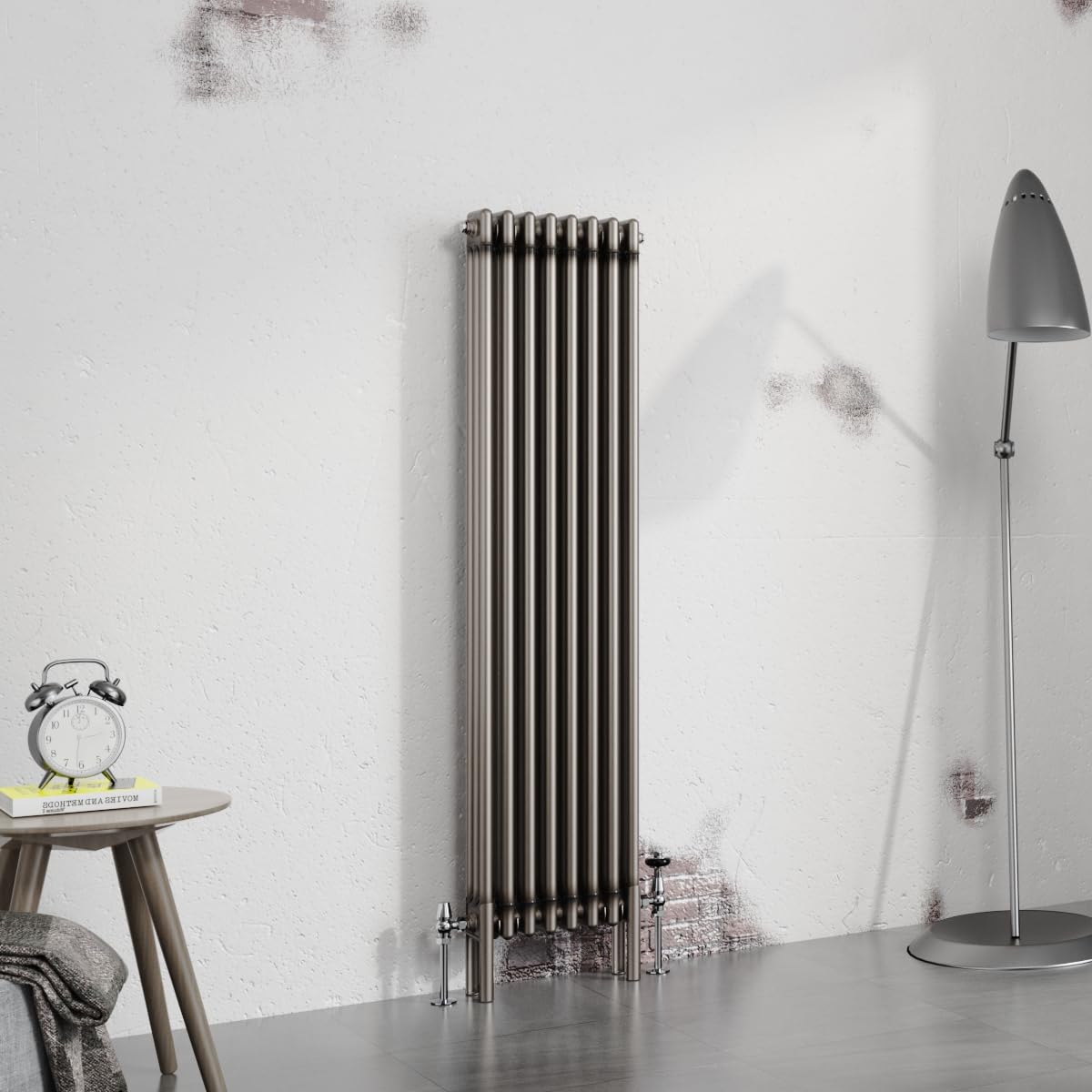 Warmehaus 1500x382mm Raw Metal Vertical 3 Column Radiator Traditional Cast Iron Style Bathroom Radiator Central Heating