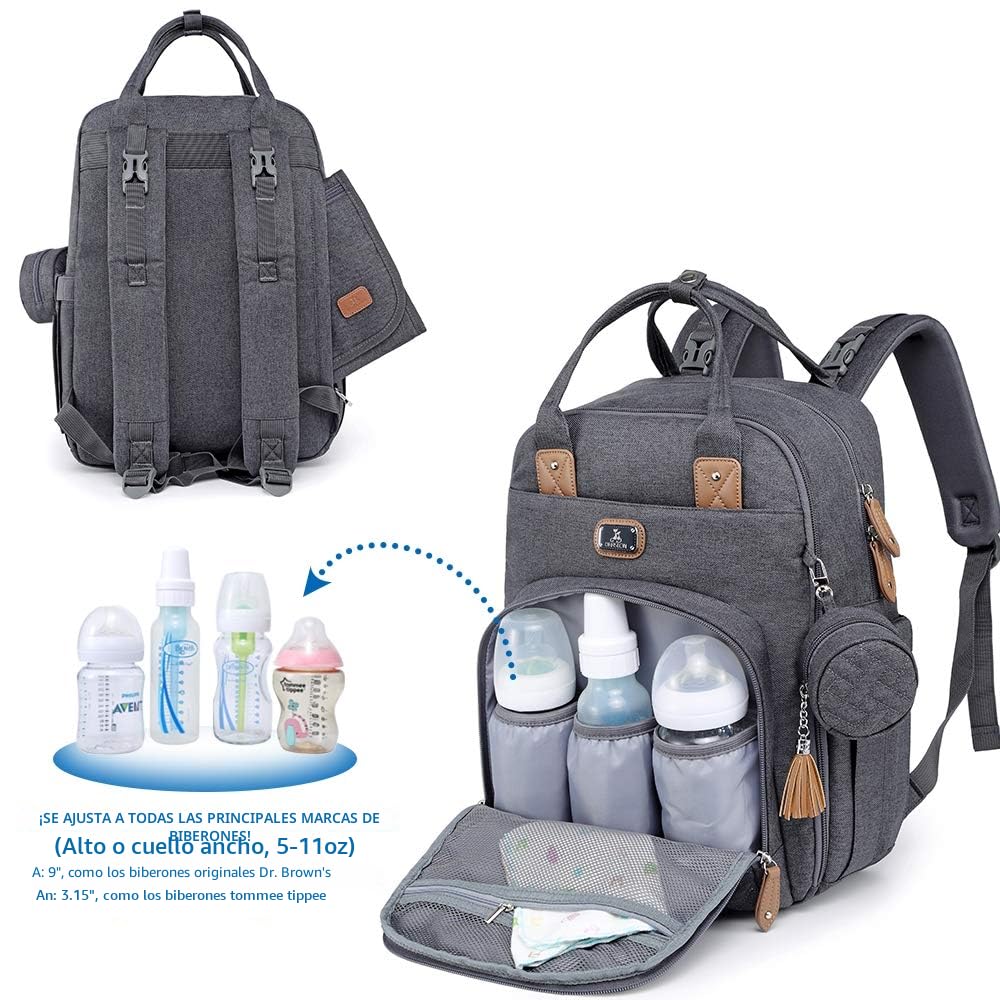 Dikaslon Mochila Cambiador, Mochila Pañalera Grande Bolsas Multifuncionales para Bebés con Cambiador Portátil, Portachupete y Correas para el Cochecito, para Mamá y Papá