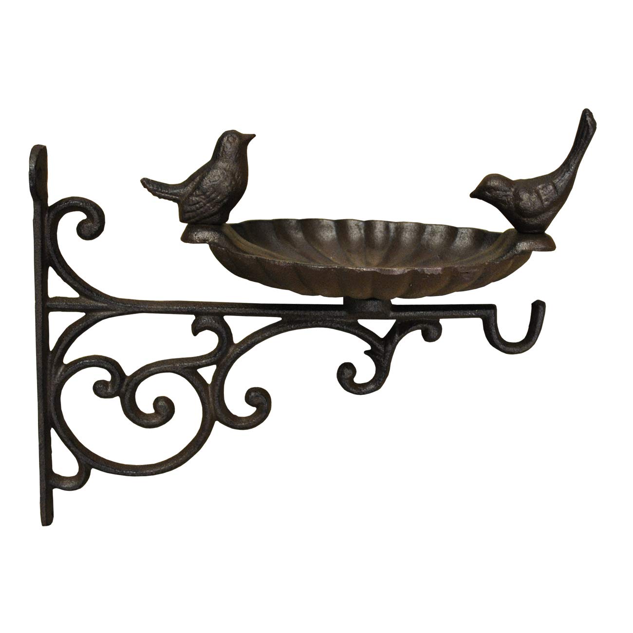 Selections Cast Iron Wall Mounted Bird Feeder Bath with Hanger and Ornamental Birds