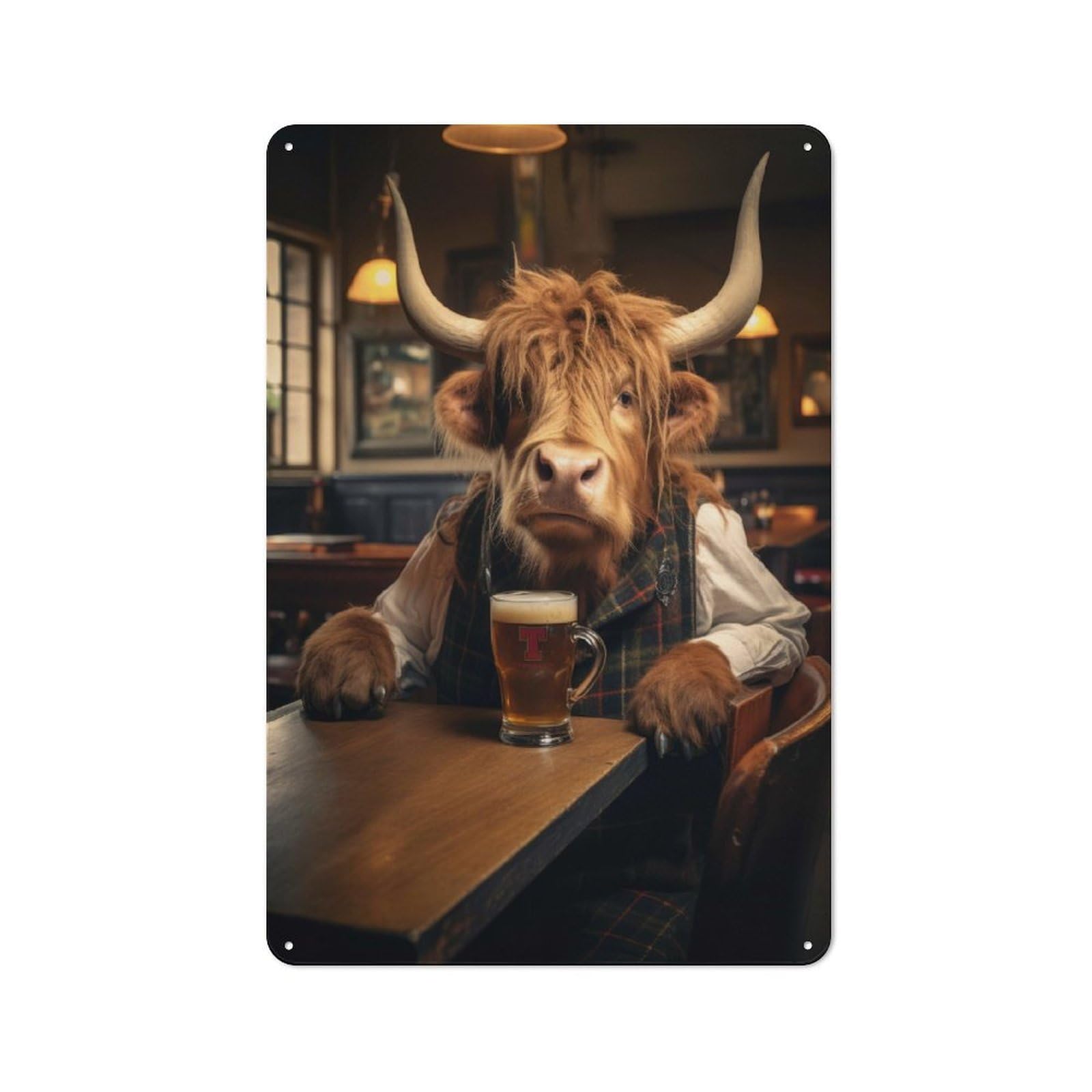 Junmoney Style Highland Cow In The Tavern Retro Metal Plaque 30X20cm For Living Room Or Hallway, Suited To Hallway Decor Fans