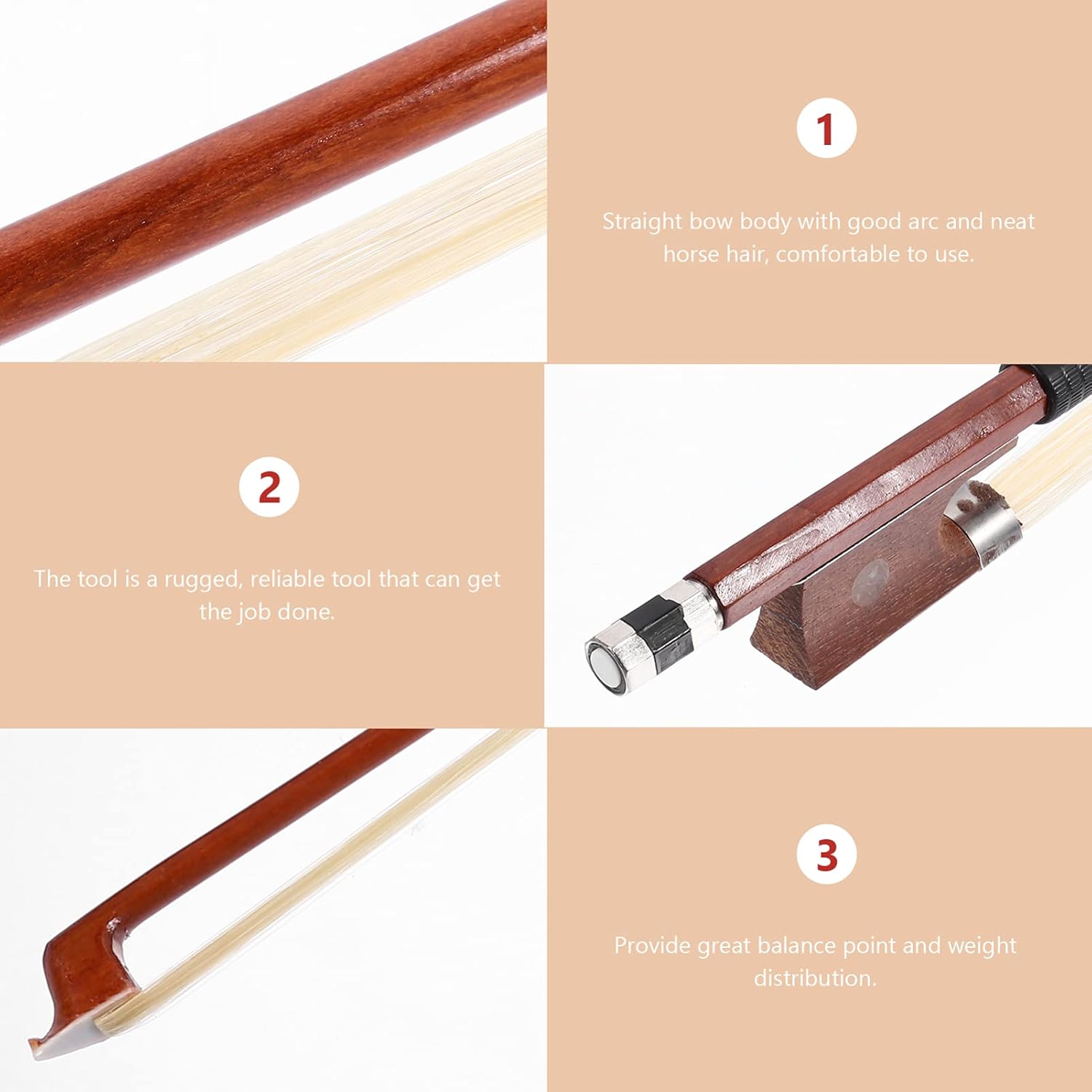 Buy EXCEART 1/10 Horse Hair Violin Bow Replacement Red Sandalwood