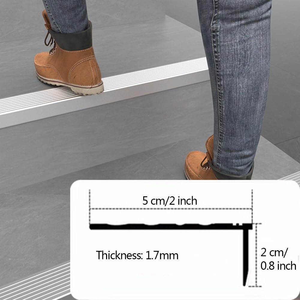 6 Piezas Protectores de Borde de Escalera de Aluminio, Longitud: 0,9 m/3 pies, Cantos Escaleras Tiras en Forma de L, Tiras Antideslizantes para Nariz de Escalera(Plata)