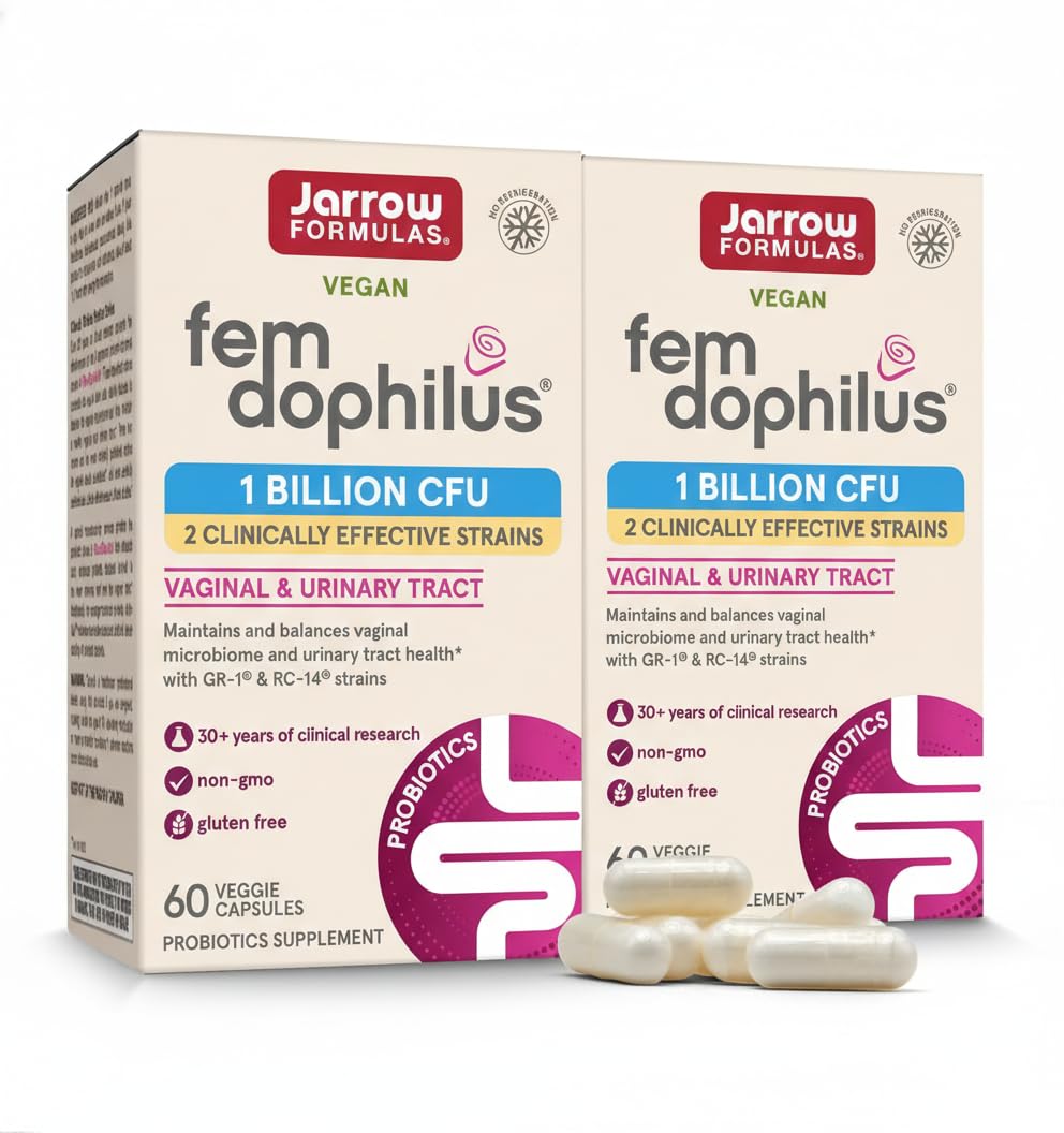 Jarrow Formulas Fem-Dophilus - 1 Billion Organisms Per Serving - 60 Veggie Capsules - Women’s Probiotic - Urinary Tract Health - Up to 60 Servings (Pack of 2) 60 Count (Pack of 2)