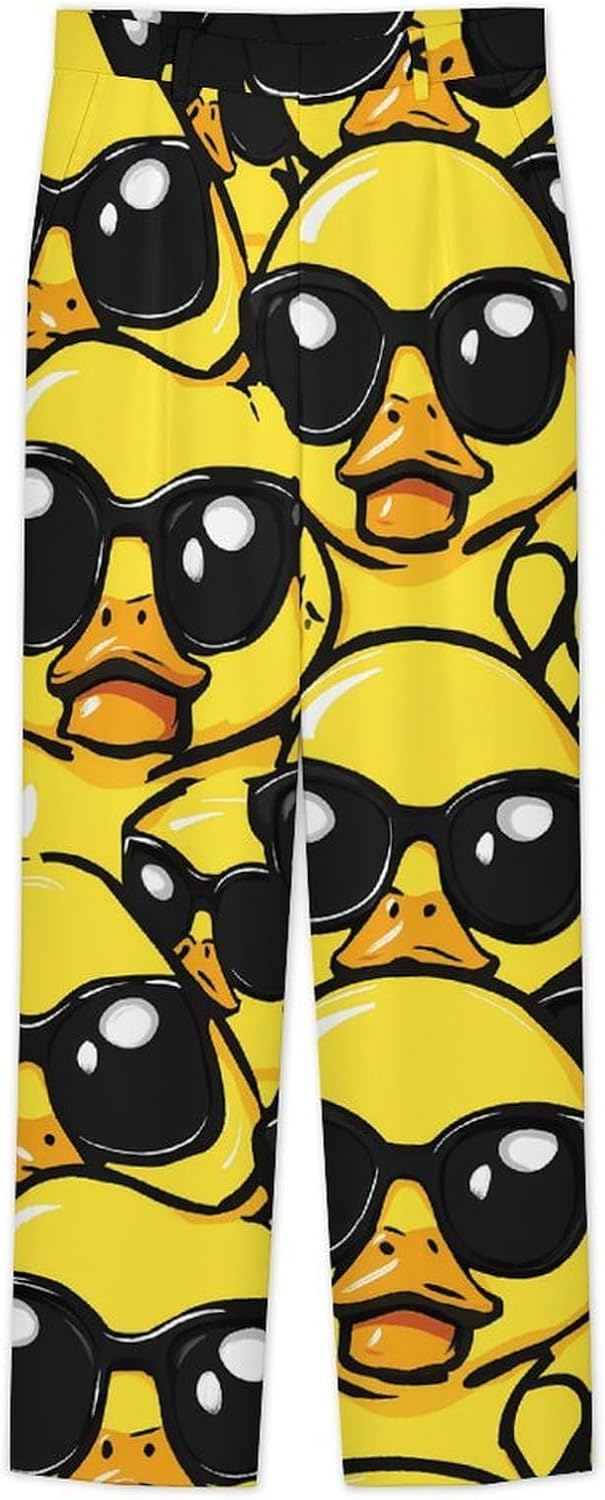 Rubber Yellow Duck with Glasses Men's Classic Fit Suit Pants Straight Leg Design Printed Trousers