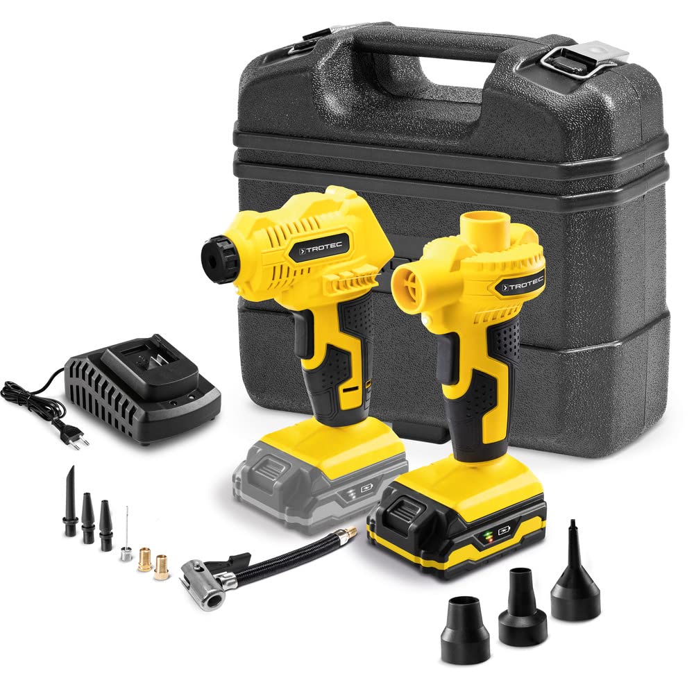 TROTEC PCPS 11-20V Akku-Kompressor & PCPS 12-20V Akku-Luftpumpe Akku | Kompressor PCPS 11/12‑20V – Luftkompressor 65 Watt, Multi Akku 20V 2 Ah, Leistung 7 bar, 70 m³/h, 10-teiliges Adapter-Set