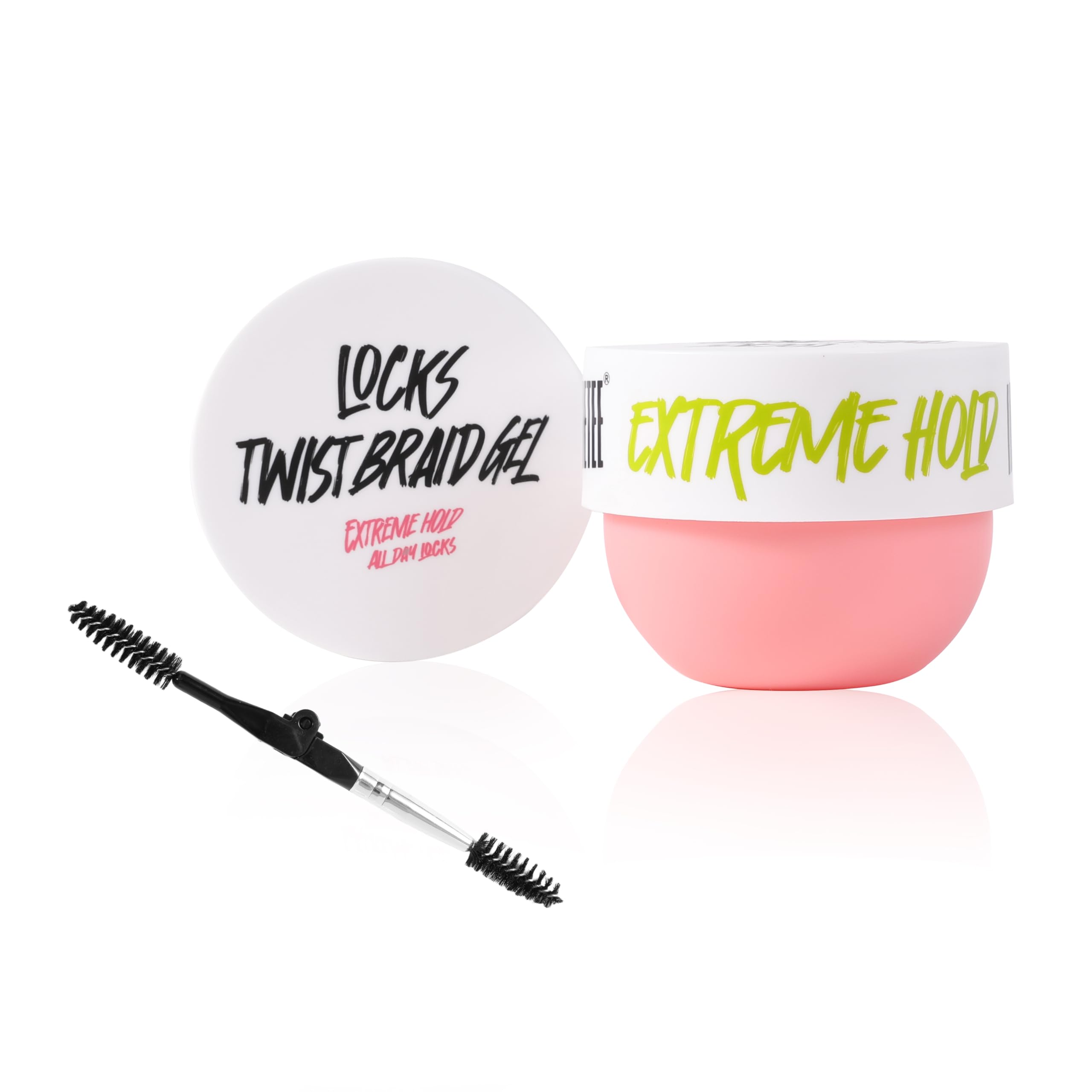 immetee Gel para Trenzas, Gel para Torcer y Marcar con Fijación Todo el Día, Control de Bordes para Cabello Afro, Cera Antifrizz para Cabello con Cepillo Aplicador (Rosa 150g)