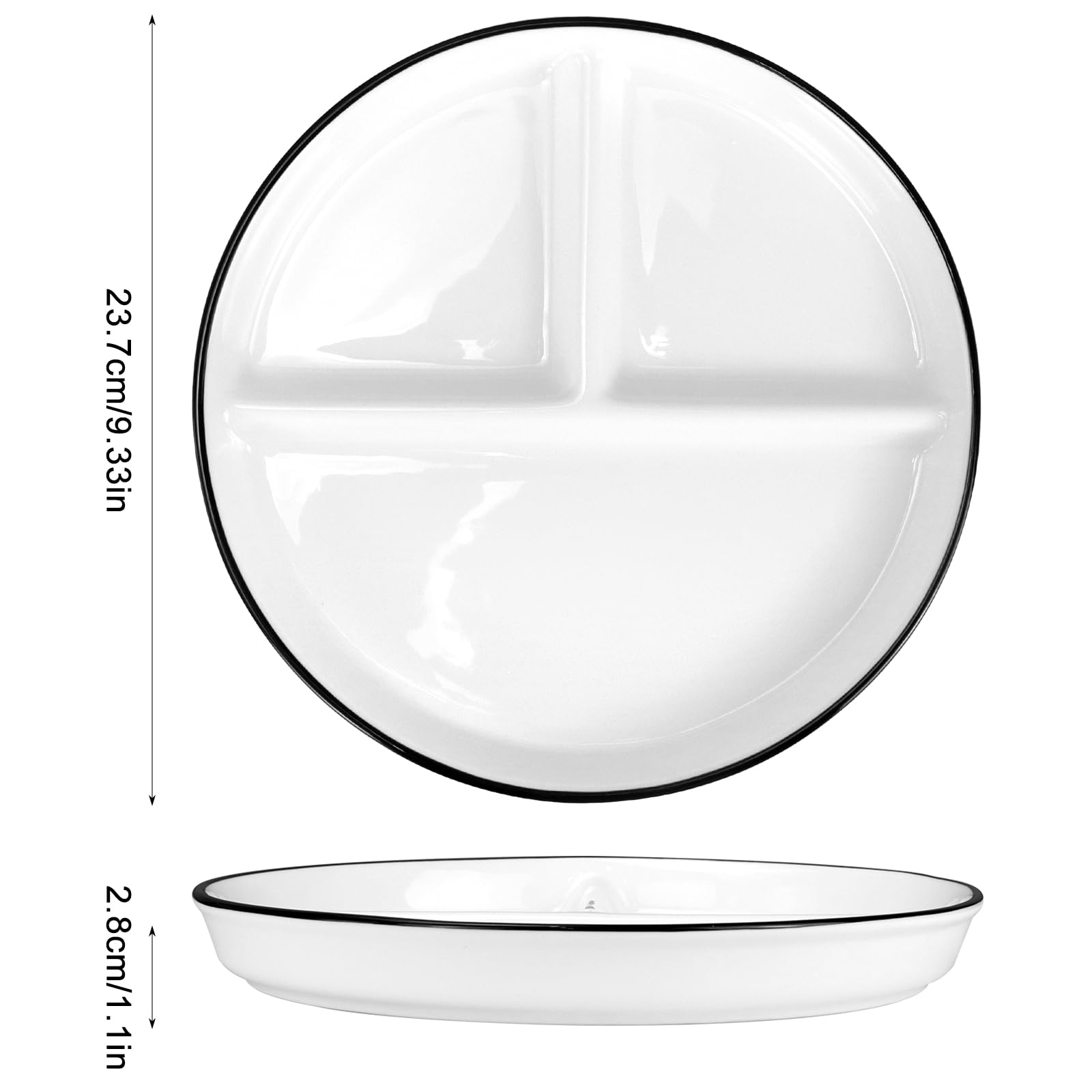 MSYU Lot de 2 assiettes divisées pour adultes, assiettes de contrôle des portions en céramique séparées avec séparateurs, assiettes rondes à 3 compartiments, réutilisables, passent au lave-vaisselle