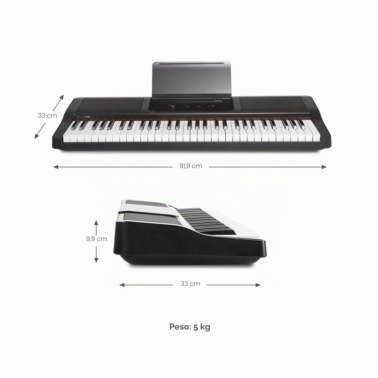 Teclado Eléctrico ONE de Piano de 61 Teclas con Teclas Iluminadas para Principiantes/Profesionales - Compatible con USB y Soporte de Música y Aplicación de Piano