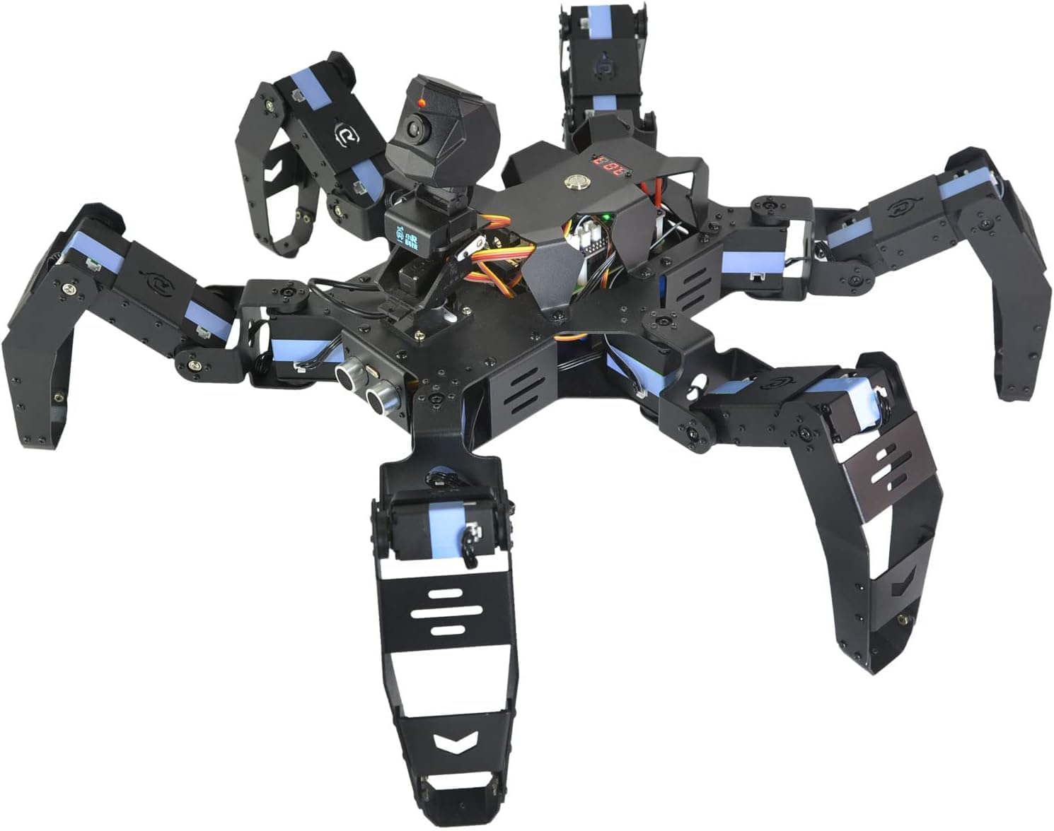 Hexapod Robot Kit for Raspberry Pi, Walking Spider Programmable AI Robot Kit, Face/QR Code/Color Recognition, Ultrasonic Sensor, HD Camera, 18 DOF Metal Servo (with Raspberry Pi 5 8GB)