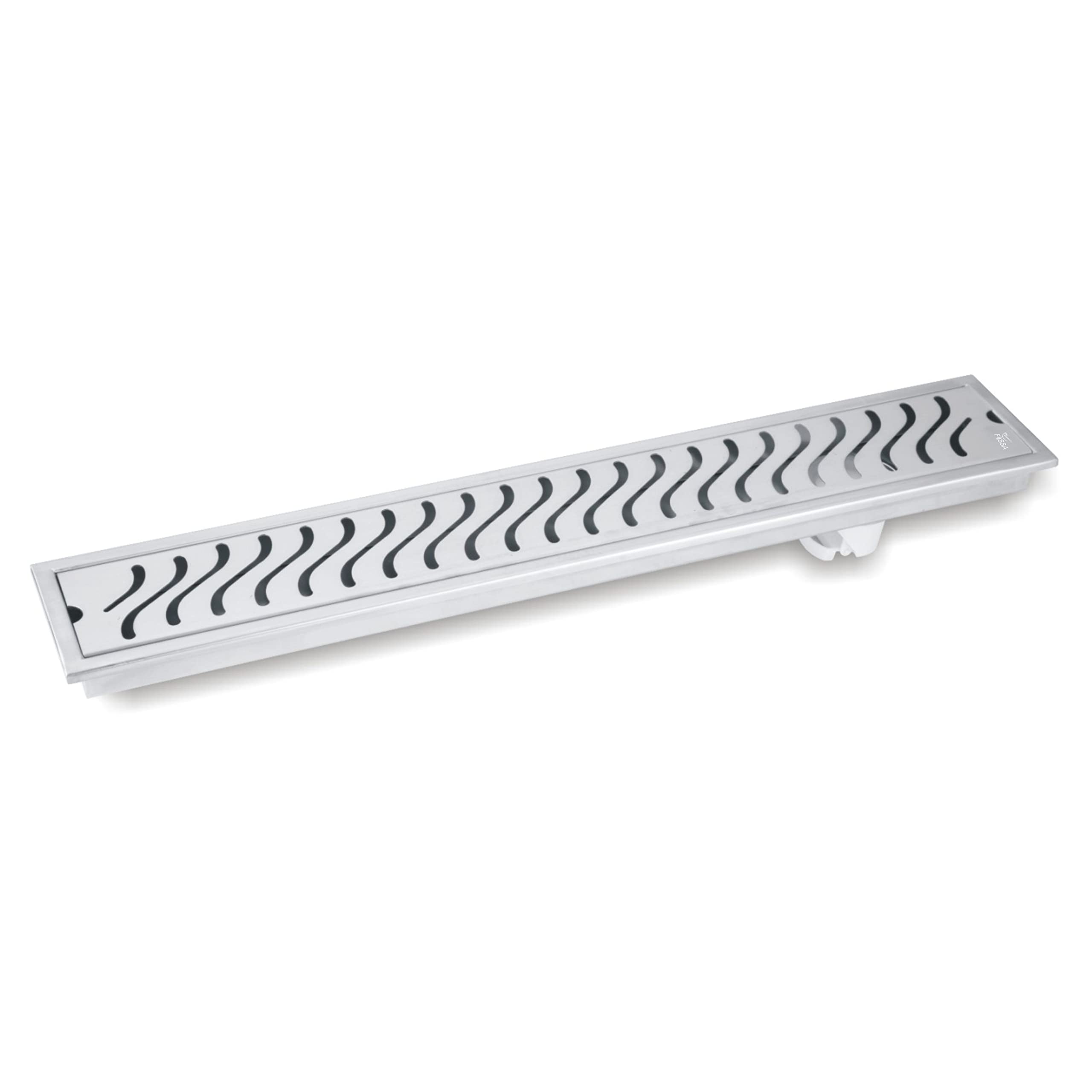 Fossa 24"x4" Shower Wave Brushed Drain Side Hole Rectangular Floor Drain With Accessories Wave Hole Pattern Cover Grate Removable 304 Stainless Steel (24 inc)
