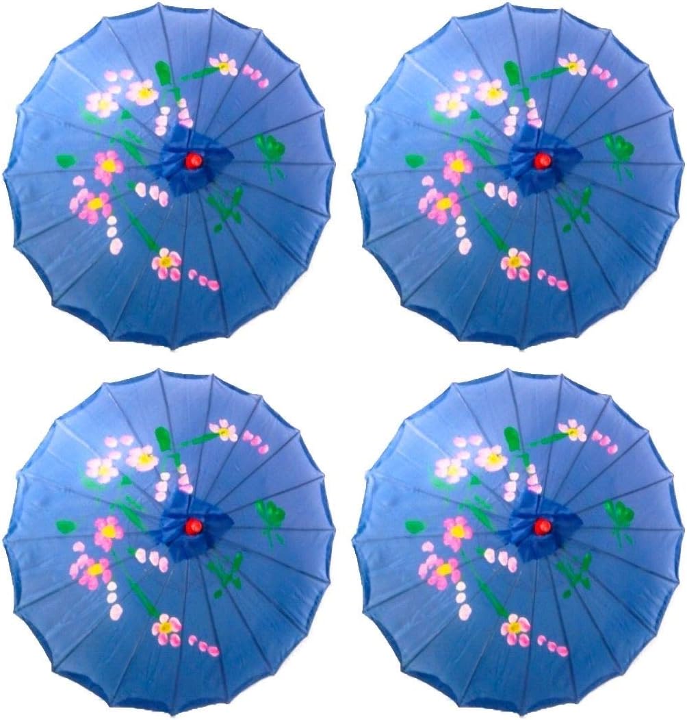 TJ Global PACK OF 4 Japanese Chinese Kids Size 22" Umbrella Parasol For Wedding Parties, Photography, Costumes, Cosplay, Decoration And Other Events - 4 Umbrellas (Blue)
