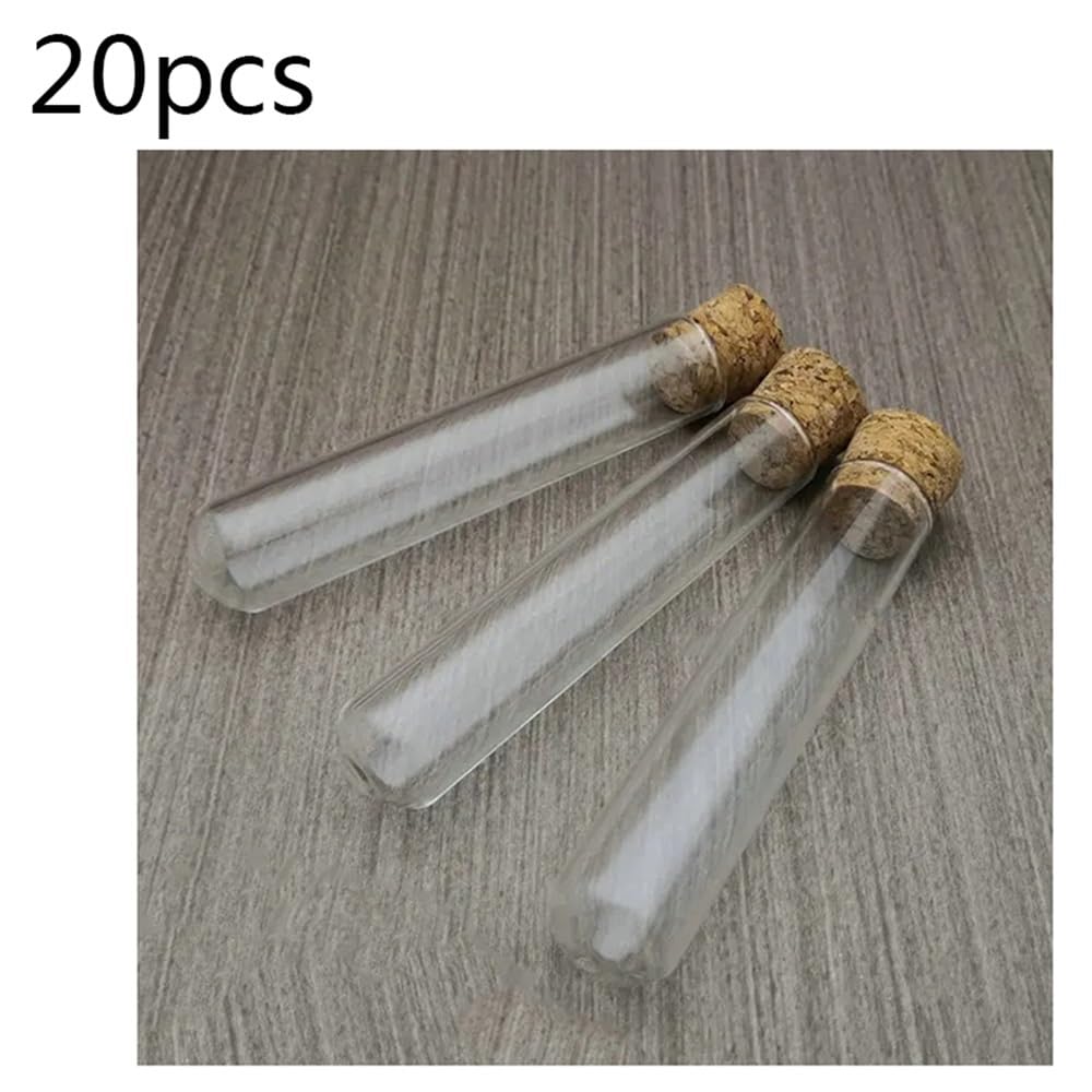 Tubo de vidrio de laboratorio de 20 mm de diámetro exterior, fondo redondo, espesado, reactivo de vidrio con tapón de corcho.(20x150mm 20pcs)