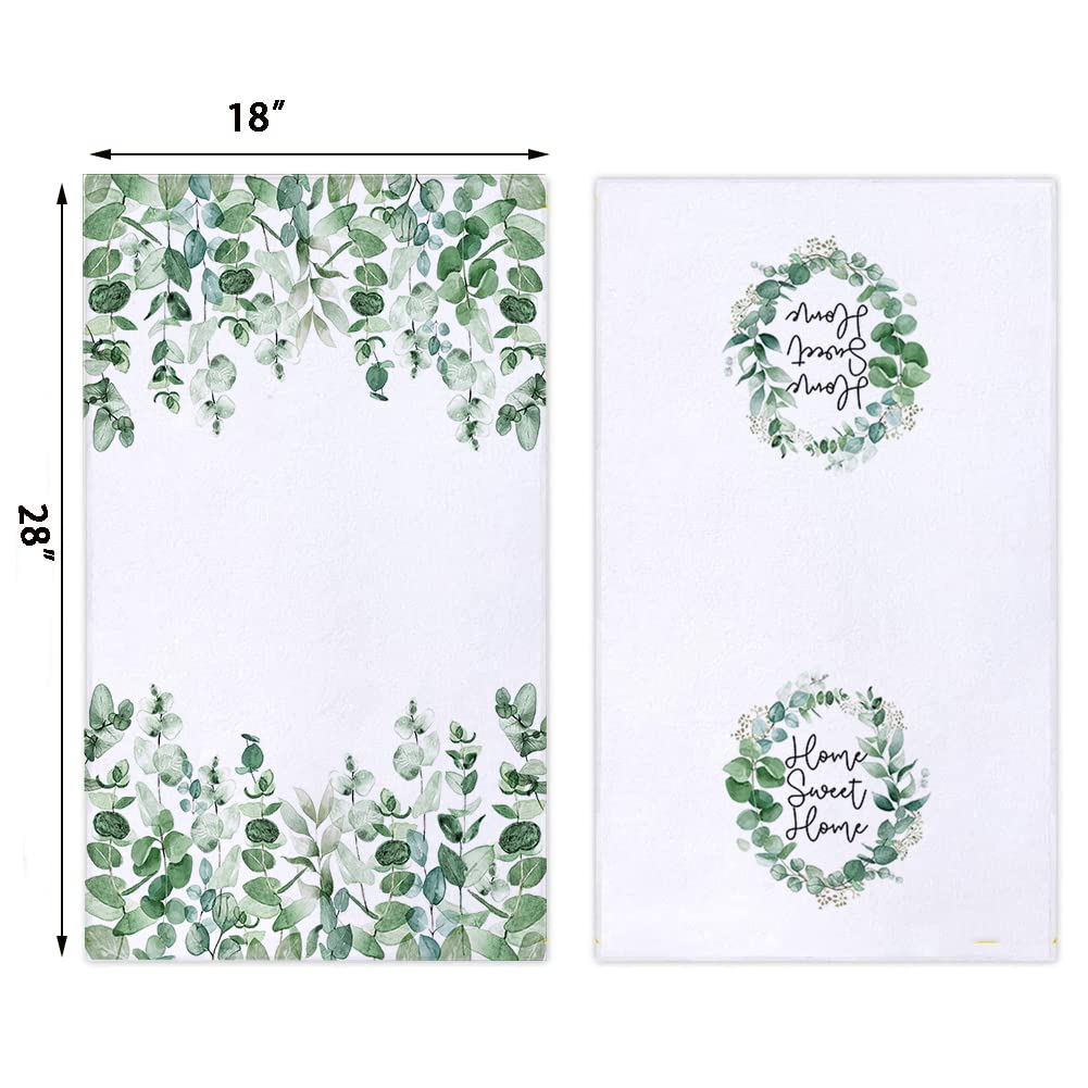 Juego de 2 paños de cocina de acuarela con hojas de eucalipto Home Sweet Home de 18 x 28 pulgadas, paños de cocina de verano para cocinar y hornear